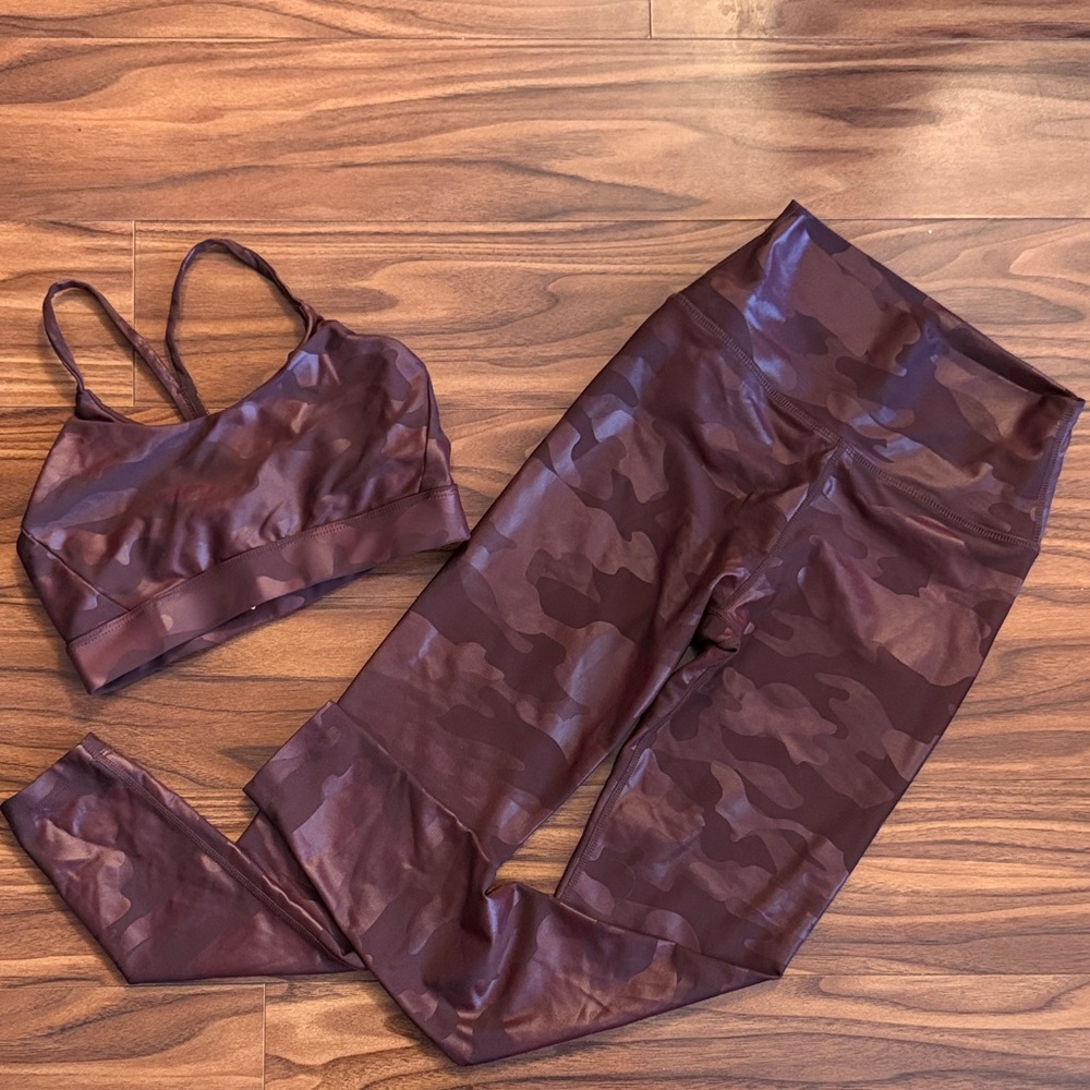 Sage Burgundy Camo Leggings & Sports Bra Set